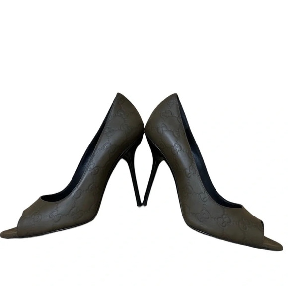 Gucci Guccissima Leather Peep Toe Pumps Size 38.5 Authentic - Picture 9 of 12